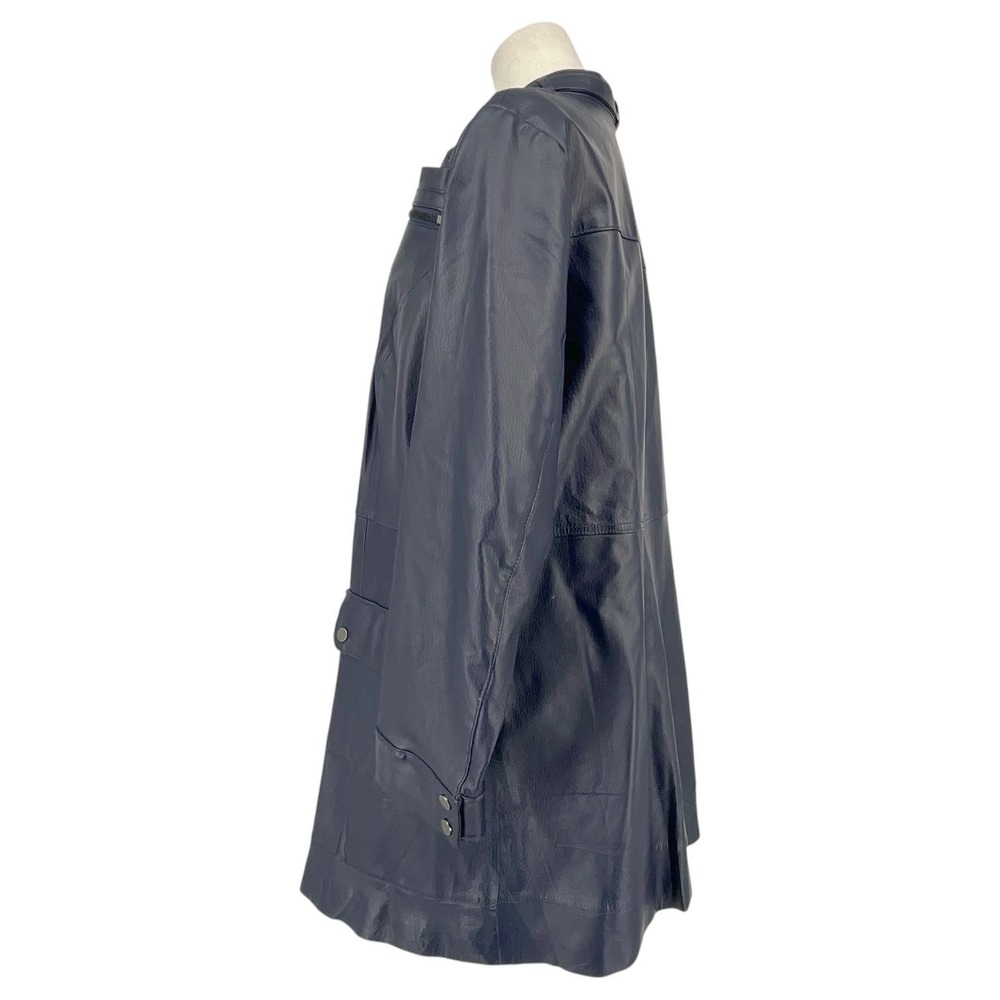 Jessica London Navy Blue Leather Car Coat Jacket Womens Sz‎ 16 Full Zip Buckle - Picture 4 of 9